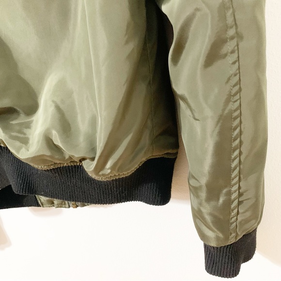 Jou Jou Military Like Aviator Front Zip Bomber Jacket Faux Sherpa Lining Patches - Picture 10 of 15